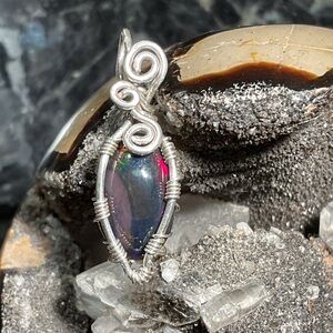 Black Opal Silver Wirewrap Pendant